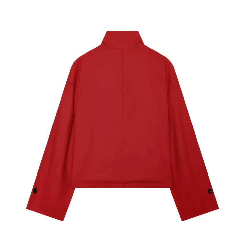 ZARA Fashion Loose Button Front Stand Collar Jacket Embellished Pockets
